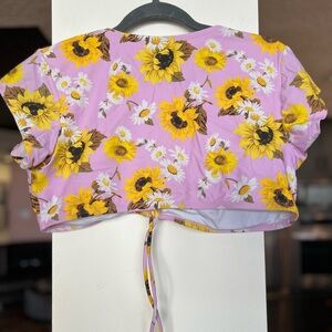 Decree Plus Size Pink Daisy Swim Top sz 0X